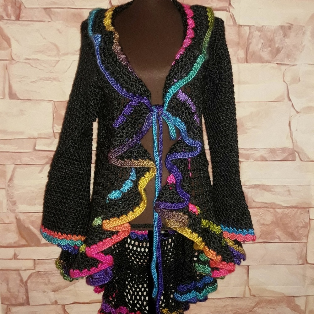 Handmade Crochet Mandela Ruffle Sweater